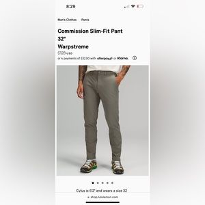 Men’s slim fit pants- 34. Lululemon, sage color. NWT, never worn.